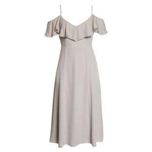 Show me Your Mumu Camilla Ruffle Neck Midi Dress NWOT medium Light Tan